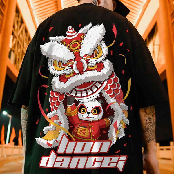 

2021 new guochao wushi t-shirt short sleeve men's fashion brand loose and comfortable chinese style t-shirt five point solid color half, White;black