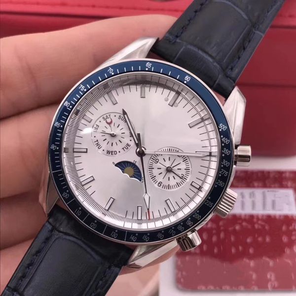 

fashion casual men's mechanical watch stainless steel dial 44mm fully automatic winding movement moon phase watch, Slivery;brown
