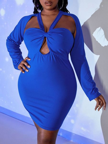 

sxy plus cut out backless bodycon dress r8yb#, Black