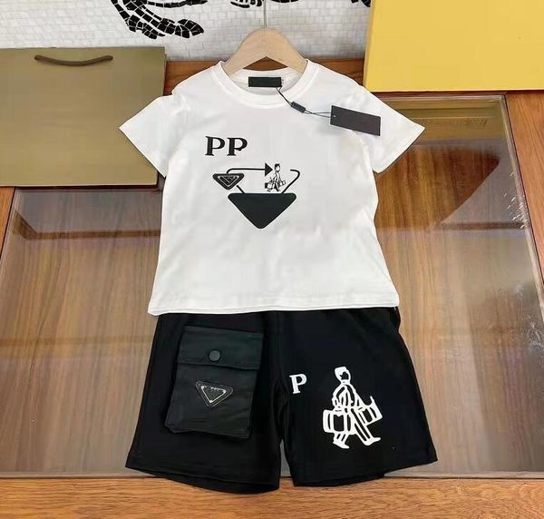 Luxuriöse Sommerkleidung für Kinder, Set aus Baumwolle, kurzärmelig, für Jungen und Mädchen, gewebt, lässig, formell, Kinderdruck, Blumenmuster, einfarbig, T-Shirt, Hose, 2-teilig, Kleinkind, O-Ausschnitt, Babykleidung, T-Shirts