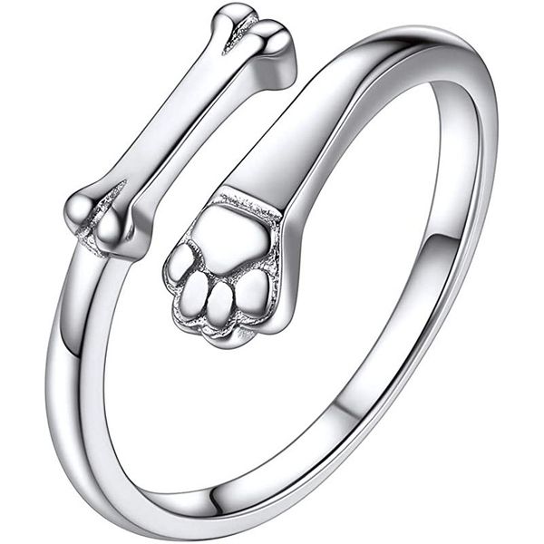 

925 silver open band rings cute animal paw prints dog footprints bones