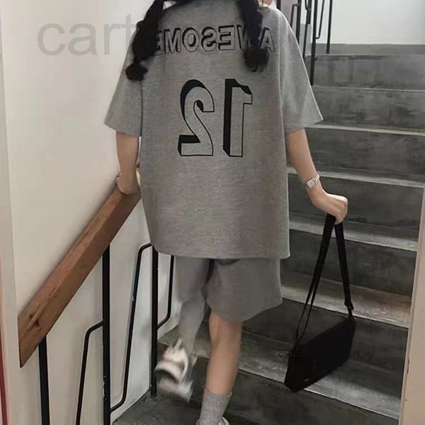 

women's tracksuits designer 2022 new summer korean version ins trendy students loose casual sports suit women's t-shirt short slee, Gray