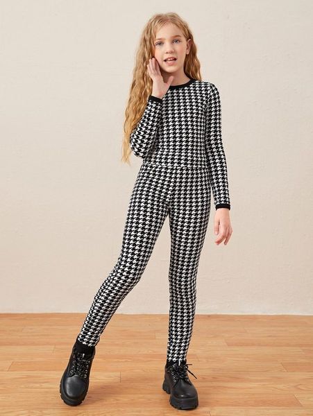 

girls houndstooth pullover & leggings she, White