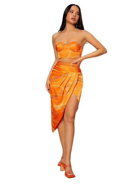 

chain print asymmetrical hem skirt r1vl#, Black