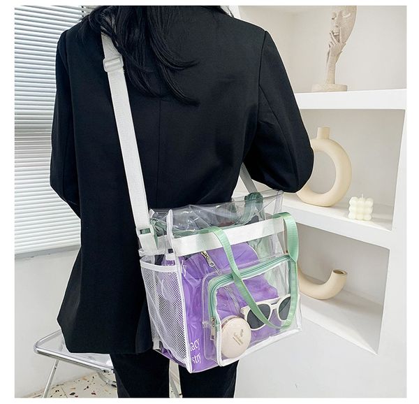 

book bag handbag ladies carry full transparent bag female tide school large capacity ins day single shoulder tote