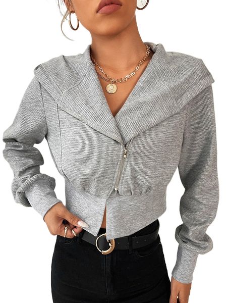 

waffle knit zipper hooded crop jacket s2zp#, Black;brown