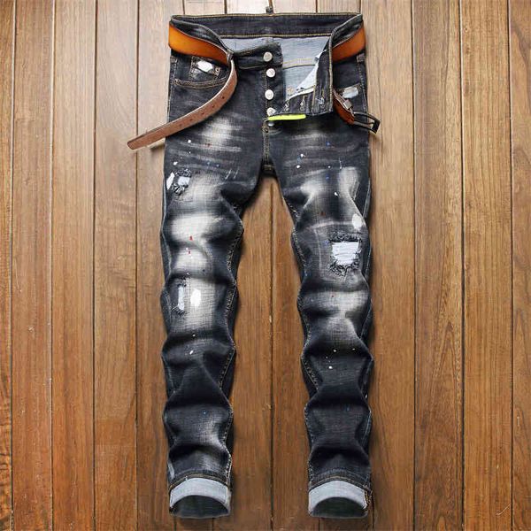 

men's jeans cat beard white men's slim stretch d2 jeans black hole sticking cloth tight beggars pants 1214 qnt4, Blue