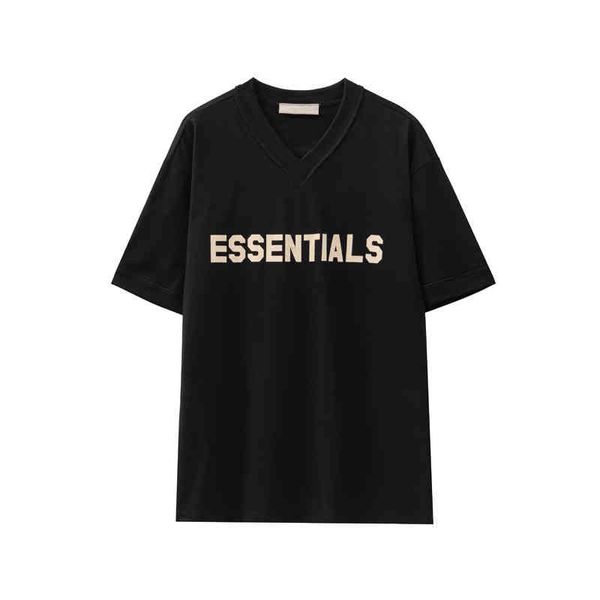 

men's fashion personality trend new short-sleeved brand wholesale fear of essentials fog high street pure cotton v-neck short sleeve lo, White;black