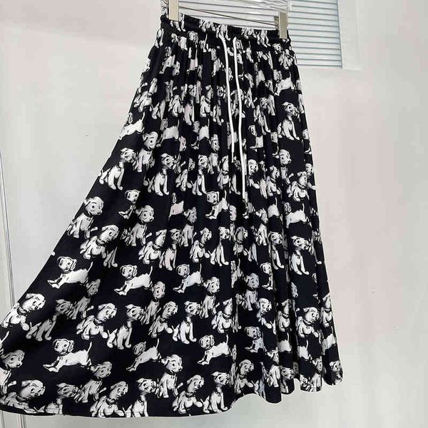 

skirts ce home ss thin full print puppy high waist mid length women's skirt, Black