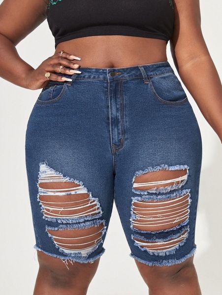

plus ripped raw hem denim shorts m0ch#, White;black