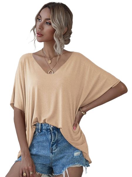 

space dye v-neck batwing sleeve tee e2bg#, White