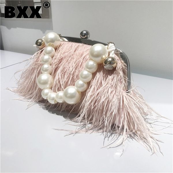 

bxx handle bag female wallet retro shoulder fashion trendy temperament feathers pearl chains crossbody clutch 18a5874 220809