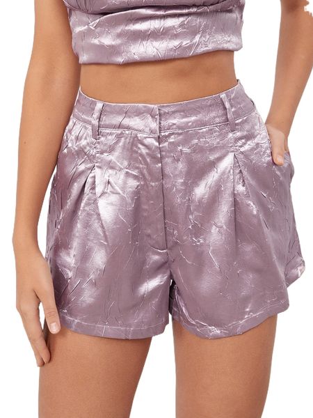 

zipper fly pocket satin shorts k30w#, White;black