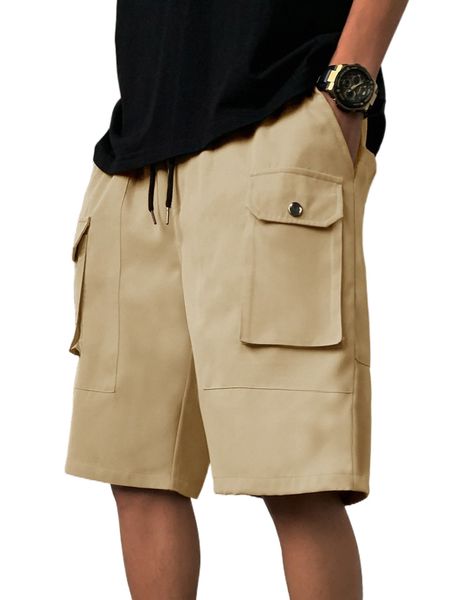 

men flap pocket drawstring waist shorts m3ep#, White;black