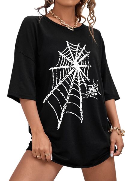 

spider web print drop shoulder tee e7on#, White