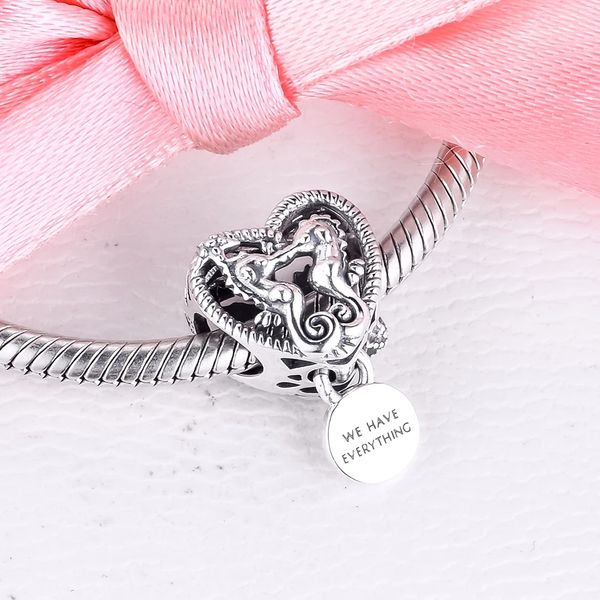 S925 Perline in argento sterling Momenti Traforati Cavallucci marini Ciondoli a cuore adatti per Pandora originali Braccialetti con perline Ciondolo fai da te per la creazione di gioielli 798949C00