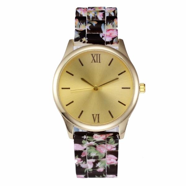 Armbanduhren Blumenmuster Damen Quarzuhr Silikonkautschuk Gürtel Armbanduhr Damen Kleid Armband UhrenArmbanduhren