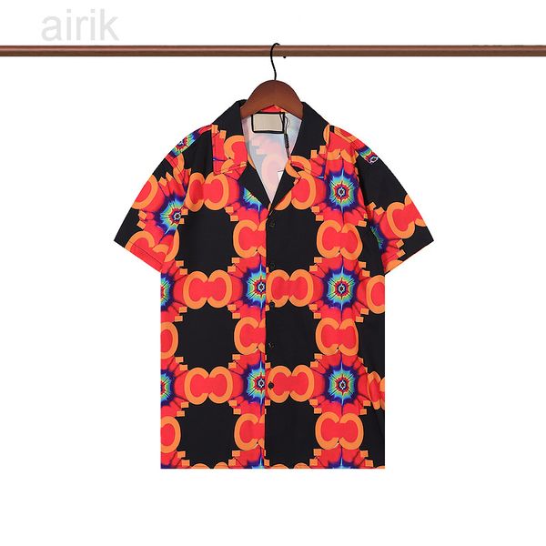 

luxury designer shirts mens geometric print bowling shirt hawaii floral casual shirts men slim fit short sleeve dress variety#men's, White;black
