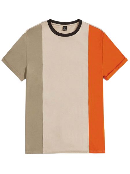 

men colorblock contrast binding tee 48t3#, White;black