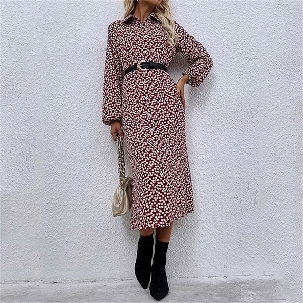 

women 2022 autumn cherry print lapel long sleeve single breasted shirt dress for ladies fashion all match high waist dress 220316, Black;gray