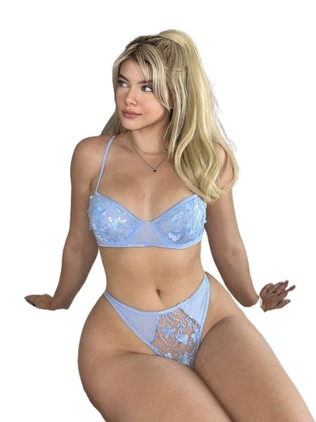 

romwe x gabiciamp applique contrast sequin lingerie set x4xj#, Black;red