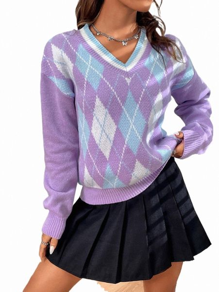 

argyle pattern drop shoulder sweater g4ww#, White;black