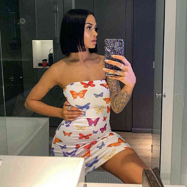 

women's summer party outfits butterfly print tube mini dress off shoulder dress t220816, Black;gray