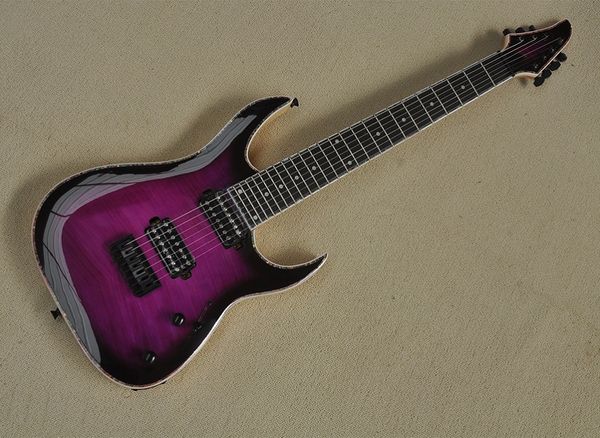 7 String Mor Elektrikli Gitar Ebony Kıvırcık Abalone Kakmı