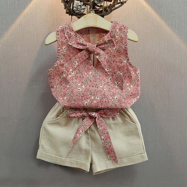 Наборы одежды Летние девушки Одежда для одежды малыша дети рваные маленькие цветочные узоры оружия модных нарядов Чернилнн