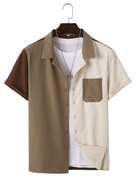 

men two tone patched pocket shirt without tee w1o3#, White;black