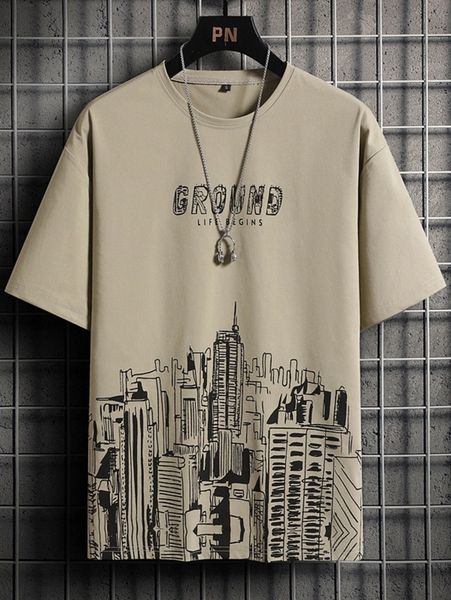 

men letter & building print tee 349y#, White;black