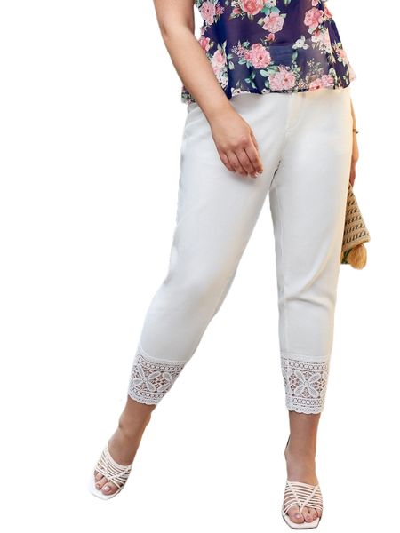 

plus contrast guipure lace pants n4sb#, Black