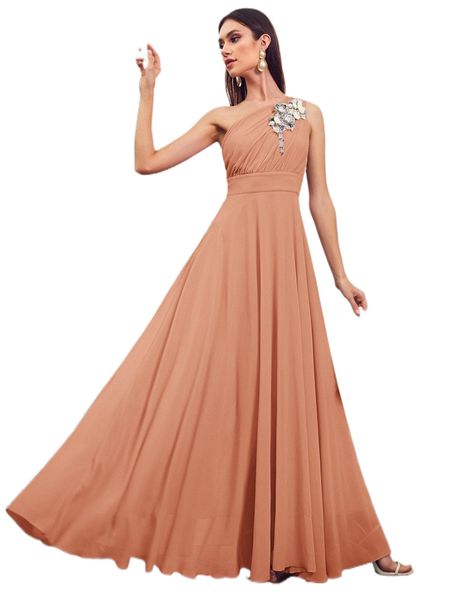 

one shoulder applique detail flare hem dress v04e#, Black;gray