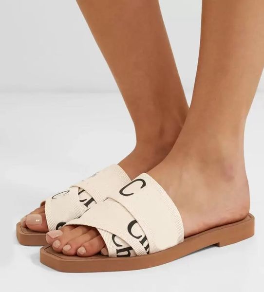

fashion-summer paris woody slide sandals women's slipper canvas letter cross weave ladies perfect flip flops luxury designers mule, Black