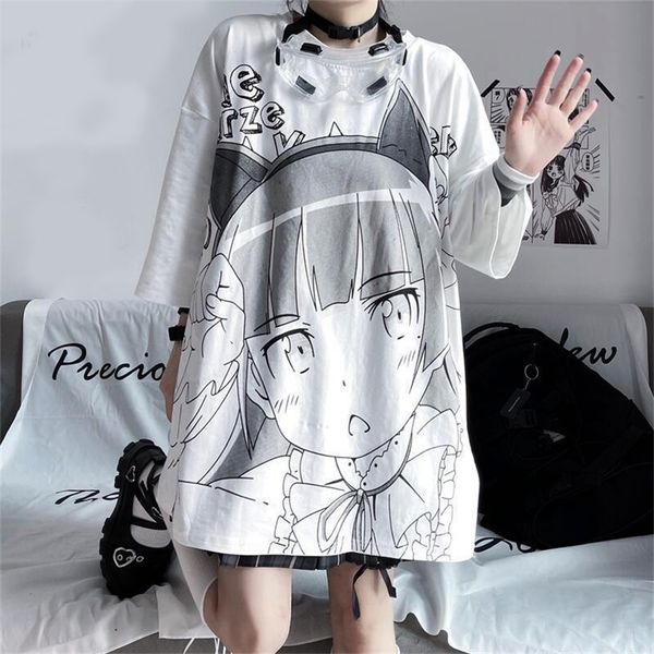 

anime graphic t shirt women summer female harajuku camisetas de mujer mingliusili japanese style tee femme 220321, White