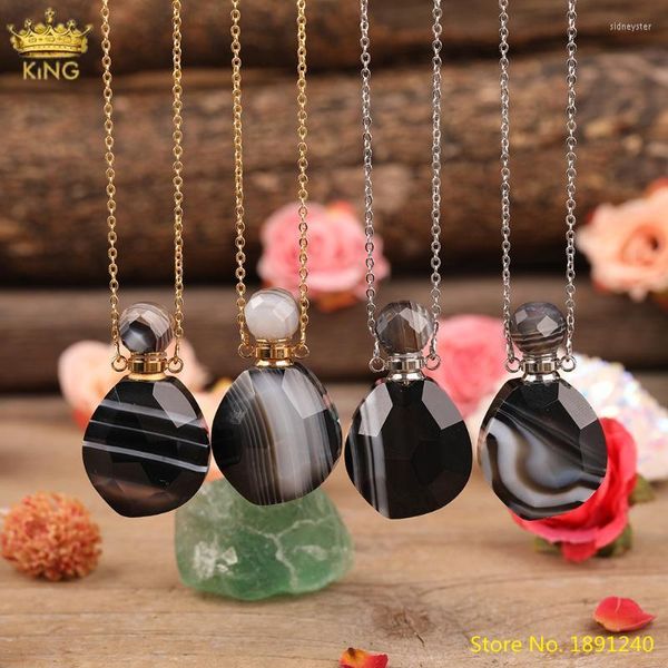 Anhänger Halsketten Facettierte natürliche schwarze Achate Stein Parfümflasche für Frauen Gold Onyx ätherisches Öl Diffusor Halskette SchmuckAnhänger Sidn2