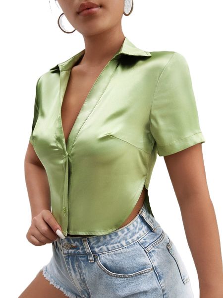 

solid button front shirt y3ct#, White