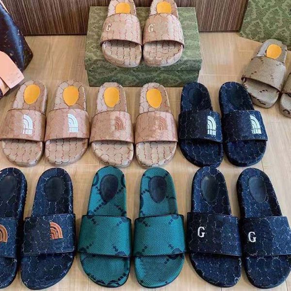 

womens sandals slippers embroidered floral brocade girls beach flip flops flat summer luxuries loafers striped oblique designer mule 0000, Black