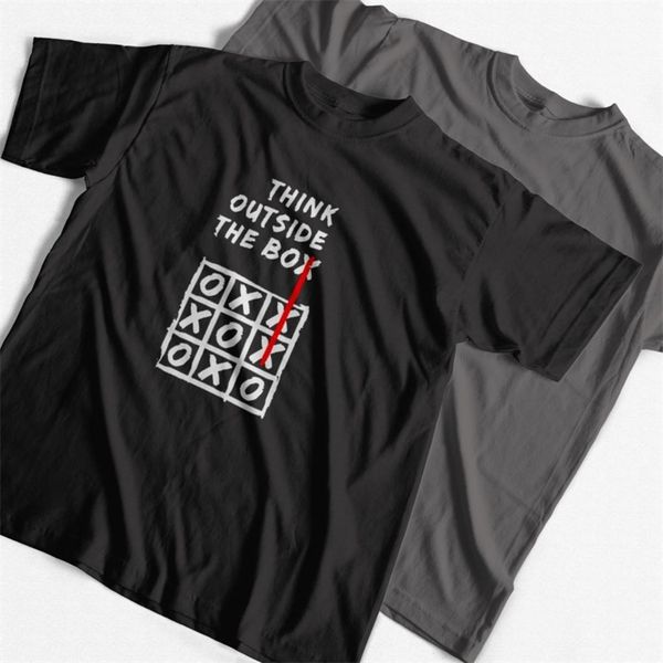 

coolmind 100% cotton think outside the box print men t shirt casual printing loose men tshirt cool o-neck t-shirt 220520, White;black
