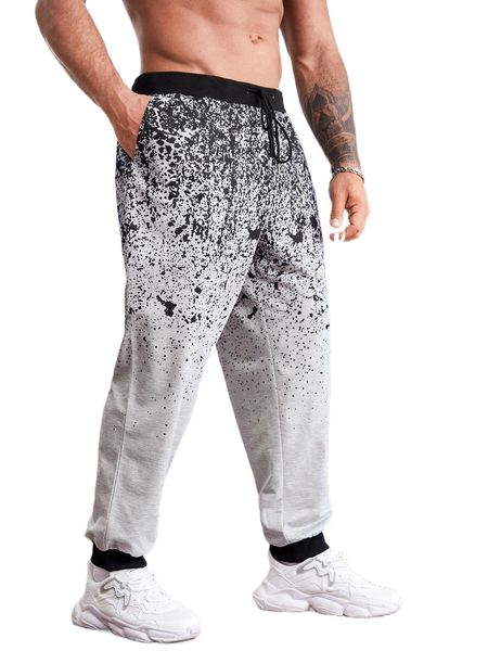 

extended sizes men splash ink drawstring waist sweatpants s7cr#, Black