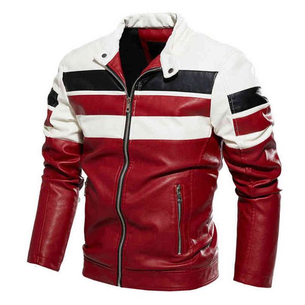 Jaqueta de couro da marca Thoshine PU para homens Moda de retalhos de retalhos de motobiker Jackets Runaway Man Spring Autumn Stand Collar Tops L220725