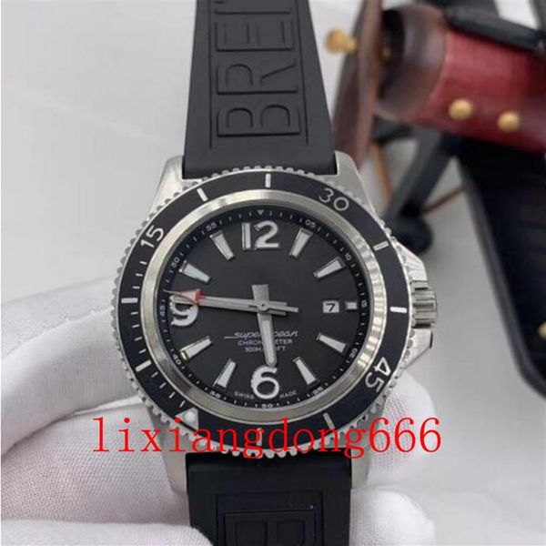 

1884 super-ocean watch 46 black dial stainless steel rotating bezel mens automatic mechanical rubber band wristwatches231o, Slivery;brown