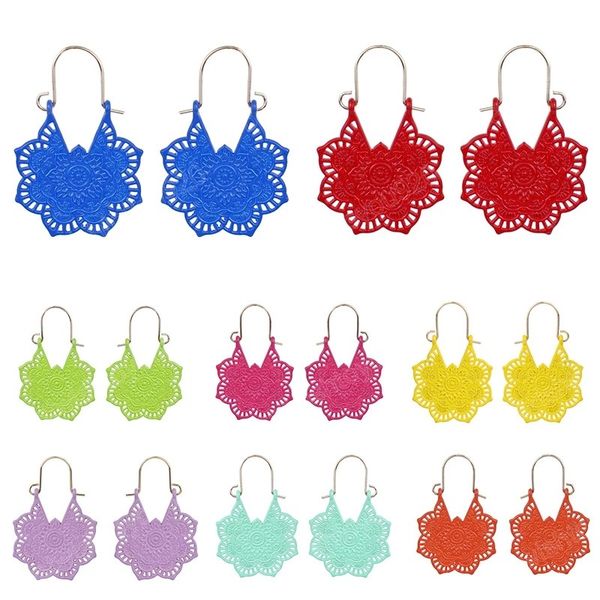 

fashion bohemian ethnic colorful hollow plum dangle earrings for women retro carved sweet girls earrings christmas jewelry gift, Silver