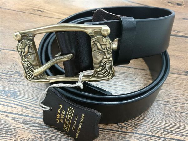 Cintos de bronze sólido Real Genuine Leather Punk para homens Corrente de rocha de caveira Cruzada de garanhão de garanhão Belts004