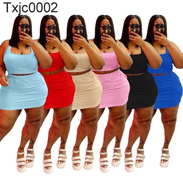 

women plus size tracksuits summer sleeveless vest skirt outfits designer fashion casual two piece dress sets sportswear, Black