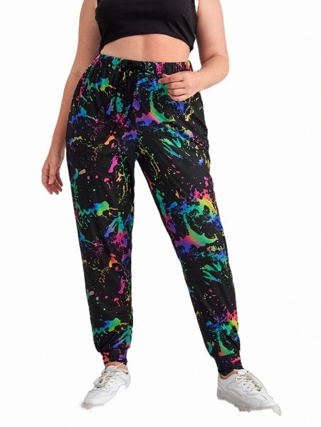 

plus ink splatter print sweatpants c3al#, Black