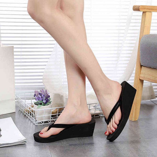 

women non-slip flip flops shoes summer wedges high heel woman outdoor beac sandals sapato feminino y220421, Black
