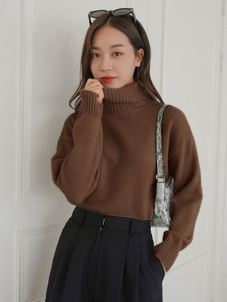 

dazy solid turtleneck drop shoulder sweater j8fb#, White;black