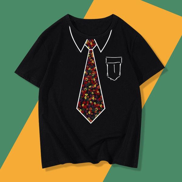 

men's t shirts funny draw tie shirt for men fashion cotton short sleeve o-neck women t-shirt male casual loose, White;black