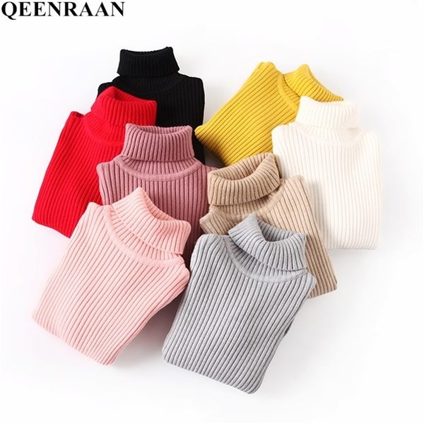 

autumn winter sweet girls turtleneck sweaters kids knitting shirts bottoming pullovers sweater children clothing lj201128, Blue